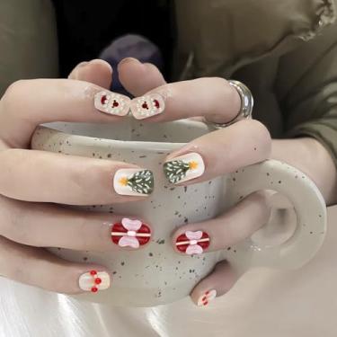 Imagem de Unhas reutilizáveis de pressão, manicure francesa prensada com mini lixa de preparação, unhas postiças curtas quadradas com desenhos para mulheres