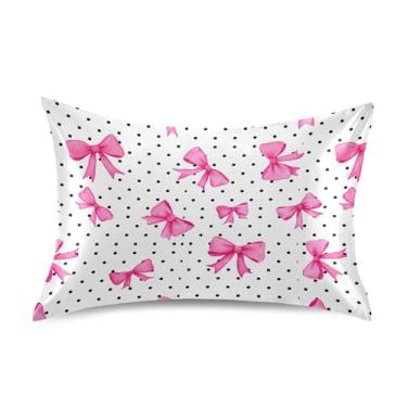 Imagem de SEHANY Capas de almofada de seda com laço rosa para cabelo e pele, capas de almofada de cetim respiráveis macias e refrescantes com fecho de envelope, tamanho king (50 x 76 cm)