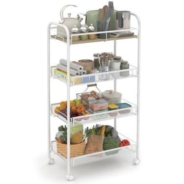 Imagem de Sekey Carrinho de rodinhas de metal de 4 camadas, carrinho utilitário de encaixe sobre rodas, carrinho de armazenamento resistente com rodas universais para berçário, banheiro, cozinha, lavanderia