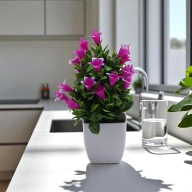 Imagem de Generic 1 peça planta artificial flor lírio arranjo bonsai plástico verde roxo 9,5 x 9,5 x 27 cm