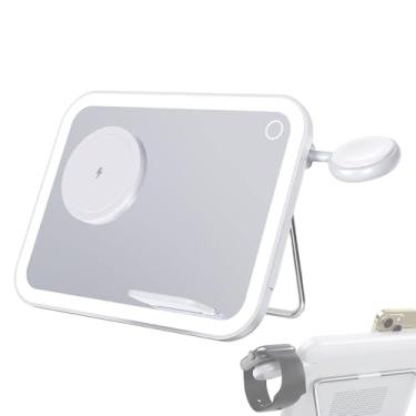 Imagem de Espelho De Maquilhagem Com Luzes | Dobrável Recarregável | Espelho De Maquilhagem Para Mesa Com Luz Noturna,Para Mulheres Senhoras Mãe Viagem Dormitório Apartamento Quarto Mesinha De Cabeceira Sala De