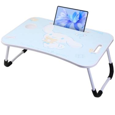 Imagem de Mesa de laptop dobrável Kawaii, mesa de cama fofa, bandeja dobrável para café da manhã, mesa de colo portátil, suporte de leitura para cama/sofá/chão (azul)