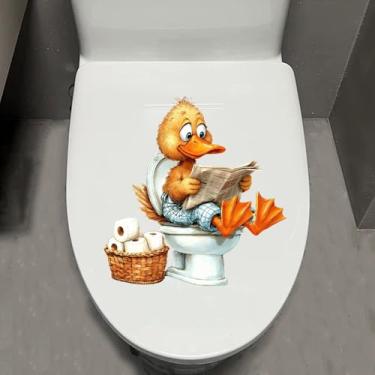 Imagem de Leniutor 1 peça adesivo de tampa de vaso sanitário de pato com desenho de animal fofo, adesivo autoadesivo para banheiro e porta, à prova d'água removível criativo engraçado tanque de vaso sanitário e