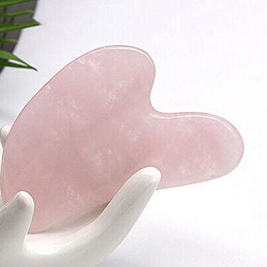 Imagem de Placa de Massagem Gua Sha Pedra Rosa Natural para Facial Rostro Pescoço e Corpo