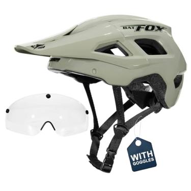 Imagem de BATFOX Capacete de mountain bike para homens e mulheres, capacete de bicicleta elétrica para ciclismo MTB para adultos (52-60 cm) (L/óculos - cáqui brilhante, G (56-60 cm))
