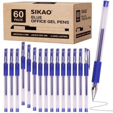 Imagem de Sikao Canetas de gel azuis a granel, pacote com 60 canetas esferográficas de ponta fina, escrita suave, secagem rápida/tinta azul sem manchas 0,7 mm para escritório, escola e diário, canetas de