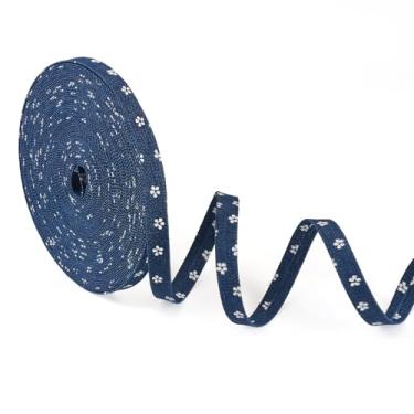Imagem de Beadthoven Fita jeans azul flor de 10,9 metros 1,9 cm fitas de tecido jeans em camadas azul marinho fitas de tecido rústico artesanato tiras de pano para artesanato faça você mesmo costura laço de