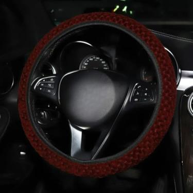 Imagem de Knonip Capa de volante de pelúcia com pontos macios de 38 cm, antiderrapante, confortável, para o inverno, ajuste universal para a maioria dos carros, caminhões, veículos SUV (vinho vermelho)