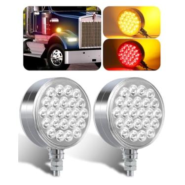 Imagem de ASNOO 2 peças 10 cm âmbar/vermelho redondo dupla face 48 luzes de seta de LED à prova d'água para caminhão pesado Trailer Freightliner Peterbilt Kenworth Mack Western Star