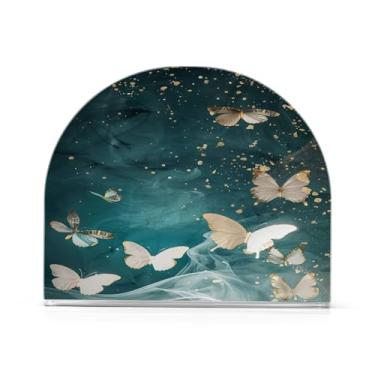 Imagem de Wassud Porta-guardanapos de borboletas douradas para mesa, cozinha e jantar, suporte de guardanapo de acrílico para guardanapos de papel, acomodam 50-60 guardanapos decoração de fazenda 1 peça