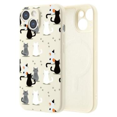 Imagem de JOYLAND Capa de gato fofo para iPhone 16 Pro Max, compatível com MagSafe, forro de microfibra protetora de corpo inteiro, capa protetora de silicone à prova de choque para iPhone 16 Pro Max branca