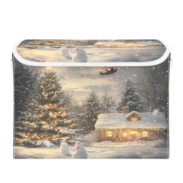 Imagem de CEBUGI Caixotes de armazenamento com tampas, caixa de armazenamento de tecido dobrável, cenas noturnas, organizadores de cubo para armário de casa prateleiras de quarto 40 x 30 x 39 cm