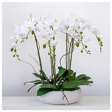 Imagem de Flores artificiais interiores orquídeas artificiais ornamentos em vaso orquídea grande realista sala de estar modelo quarto hotel showroom