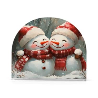 Imagem de Qilmy Bonito suporte de guardanapo de boneco de neve de Natal para mesas, porta-guardanapos de papel de placa acrílica elegante, dispensador de papel de seda independente moderno para jantar, sala de