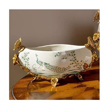 Imagem de YYBOES Fruteira Cerâmica Fruteira Chinesa Retro Pintada à Mão Prato de Frutas Decoração de Casa Porcelana Embutida Cobre Artesanato Tigela de Doces Prato de Frutas (Cor: A) (B)