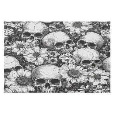 Imagem de CEBUGI Tapete de área 60 x 90 cm, macio, lavável, antiderrapante, com fundo de borracha, caveiras, flores, tapetes para sala de estar, quarto, decoração de casa