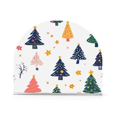 Imagem de Wassud Porta-guardanapos de acrílico colorido para árvores de Natal, dispensador de guardanapos de papel moderno para mesa, cozinha, sala de jantar, bancada 1 peça (comporta 50-60 guardanapos)