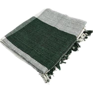 Imagem de Manta Para Sofá Luxo Gigante 120x210 Algodão - Capa Protetora e Decorativa para Sala (Verde Mesclado C Cru Retângulo)