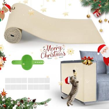 Imagem de HOOSHEE Protetor de móveis para gatos, 192 x 40 cm, tapete de arranhar gato cáqui, protetor de móveis durável para sofá, prateleiras de árvores e poste de arranhar