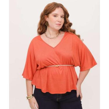 Imagem de Blusa Plus Size Feminina Tiras Manga Curta Marisa-10016, Laranja, G3