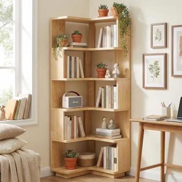 Imagem de VOOVY Estante de canto – 6 camadas em forma de L, estante independente de madeira de 167 cm de altura, organizador de armazenamento moderno para escritório em casa, sala de estar, madeira