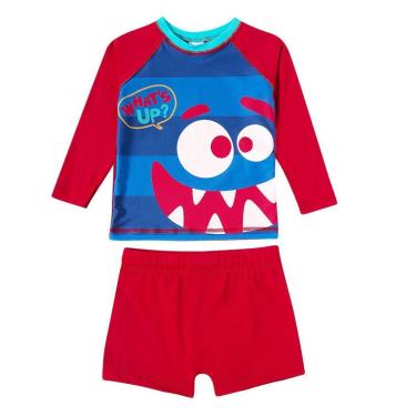 Imagem de Conjunto Praia Infantil Proteção UV Monstro Divertido Vermelho Tip Top-Masculino