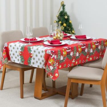 Imagem de Toalha de Mesa Natalina, Oxford Maquinetado 100% Poliéster, 1,45x1,45m, 4 Lugares, Estampas de Natal, Acabamento com Bainha (Estampa 1)