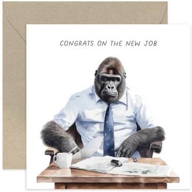 Imagem de Old English Co. Cartão de trabalho novo engraçado para ele - Congrats Gorilla New Job Card for Son - Cartão de promoção bem-feito bem-feito para homens - Cartão de trabalho novo engraçado para irmão,