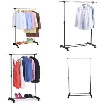 Imagem de Arara Guarda Roupas Com Sapateira Portatil Cabideiro Regulavel Cromado Varal Com Rodinhas Completa