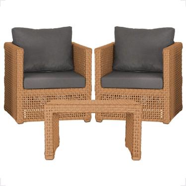 Imagem de Mesa E 2 Poltronas Madri Corda Náutica Estofado 11 Trama Terra Cota