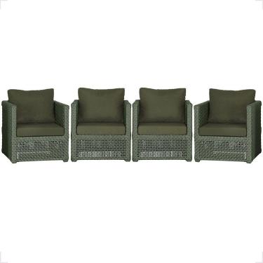 Imagem de 4 Poltronas Madri Alumínio Corda Náutica Estofado 13 Trama Verde