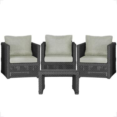 Imagem de Mesa E 3 Poltronas Madri Corda Náutica Estofado 3 Trama Preto
