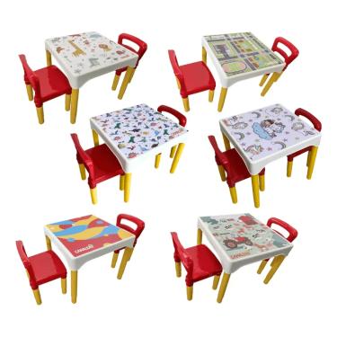 Imagem de Conjunto Mesa Mesinha Infantil Com 2 Cadeiras Escolar Plástica Camaleão