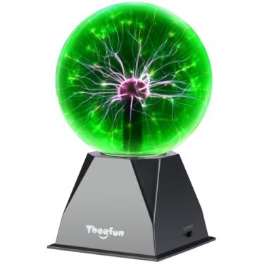 Imagem de Theefun Bola de plasma verde, globo de plasma de 15 cm, lâmpada de plasma sensível ao toque e som, bola elétrica, luz de relâmpago, para festas, casa, adereço, decoração de quarto, presentes de Natal