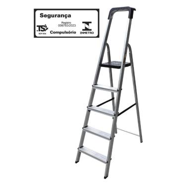 Imagem de Escada Doméstica Em Alumínio Botafogo Pro Tamanho 5 Degraus
