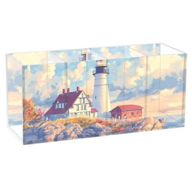 Imagem de TSENQUE Porta-lápis de mesa de acrílico floral para farol de aquarela, bonito, personalizado, porta-canetas, copos artísticos, organizadores de mesa e acessórios