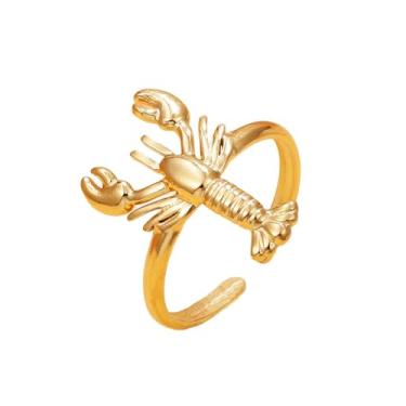Imagem de OIDIMS Lindos anéis de lagosta abertos para mulheres e homens banhados a ouro exclusivo moderno lagostim mar oceano animal anel empilhável envoltório articulada dedo banda confortável ajuste chique