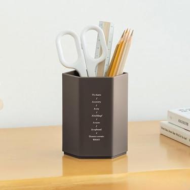 Imagem de Porta-lápis hexagonal, moderno e criativo, fofo, caixa de armazenamento perfeita para escritório, escola, sala de aula e mesa de trabalho em casa (marrom)