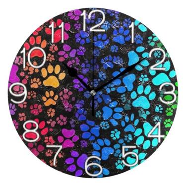 Imagem de GAIGEO Cool Colorful Animal Paws Relógio de parede decorativo analógico escritório cozinha relógio redondo sem tique-taque silencioso, decoração de sala de estar, arte moderna, 25 cm, ponteiros pretos