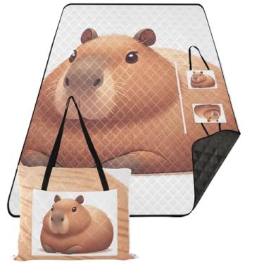 Imagem de TSENQUE Lindo cobertor de areia com estampa de animal capivara para praia à prova de areia, tapetes florais para acampamento cobertor de piquenique fofo dobrável, 299 cm x 203 cm