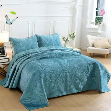 Imagem de Conjunto de Edredom Simples e Grosso em Veludo Macio, Colcha Leve e Acolchoada, Cor Azul Lago, 3 Peças, 220x240cm