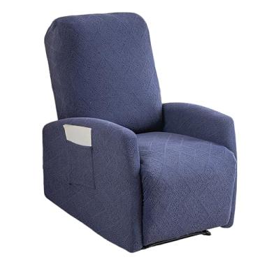 Imagem de GOSTADY Capas para cadeira reclinável, 4 peças, jacquard, pequena, reclinável, capa reclinável para cadeira reclinável Lazyboy com bolso de armazenamento, protetor de móveis para sala de estar, azul