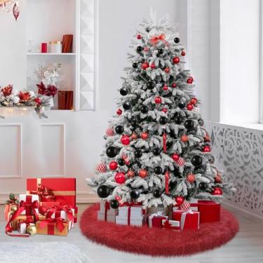 Imagem de yuboo Saia vermelha para árvore de dia dos namorados, 122 cm, grande, de pele sintética, vermelha, enfeites de Natal para árvore de Natal, tapete de árvore peluda para decoração de festa de inverno