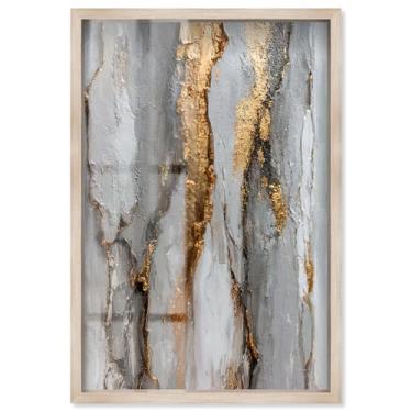 Imagem de Golden Fissure Shadowbox Print Abstract Wall Art por Art Remedy, moldura loira, 43 x 63 cm