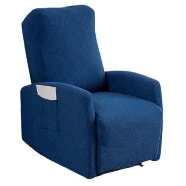 Imagem de GOSTADY Capas para cadeira reclinável, 4 peças, jacquard, pequena, reclinável, capa reclinável para cadeira reclinável Lazyboy com bolso de armazenamento, protetor de móveis para sala de estar, azul