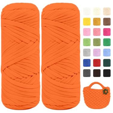 Imagem de Maxee Pacote com 2 fios de camiseta premium (200 g/75 m cada), linha de fita macia para crochê e tricô - cor intensa e fácil de cuidar