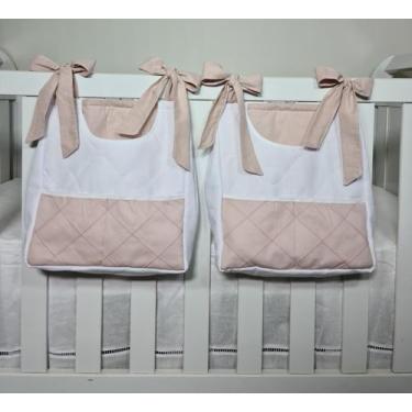 Imagem de Porta Fraldas Para Berço Porta Treco 2 Peças Nude Rosê com Branco - PO