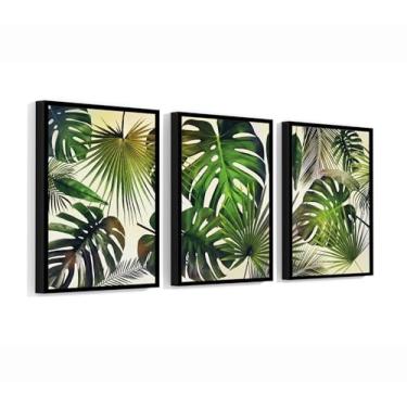 Imagem de Kit 3 Quadros Adesivo Folhagens Tropicais 100x65 Com Moldura Preta