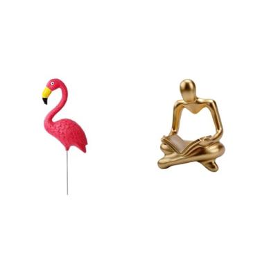 Imagem de Whtkoph Escultura de Flamingo para Jardim de Fadas, Enfeite de Natal, Estátua de Pensador Abstrato, Estatueta Artesanal para Decoração com Sal.