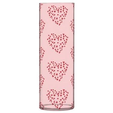 Imagem de CEBUGI Vaso de flores com estampa de corações 10 x 30 cm, vaso cilíndrico para flores, vaso transparente inquebrável para festa de casamento, decoração de casa